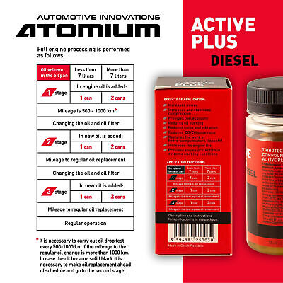 Atomium - Additif d'huile pour moteurs diesel Active Plus et Engine Flush 200 km