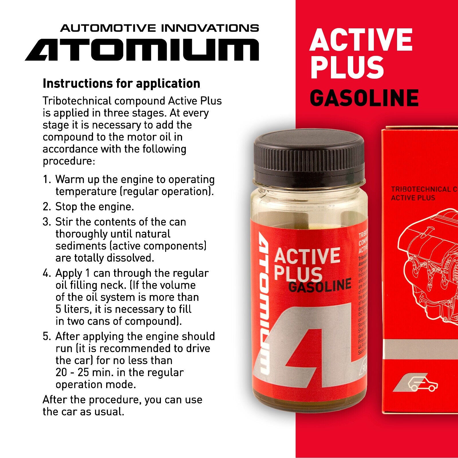 Atomium - Oil additive for gasoline engines Active Plus and Engine Flush 200 км