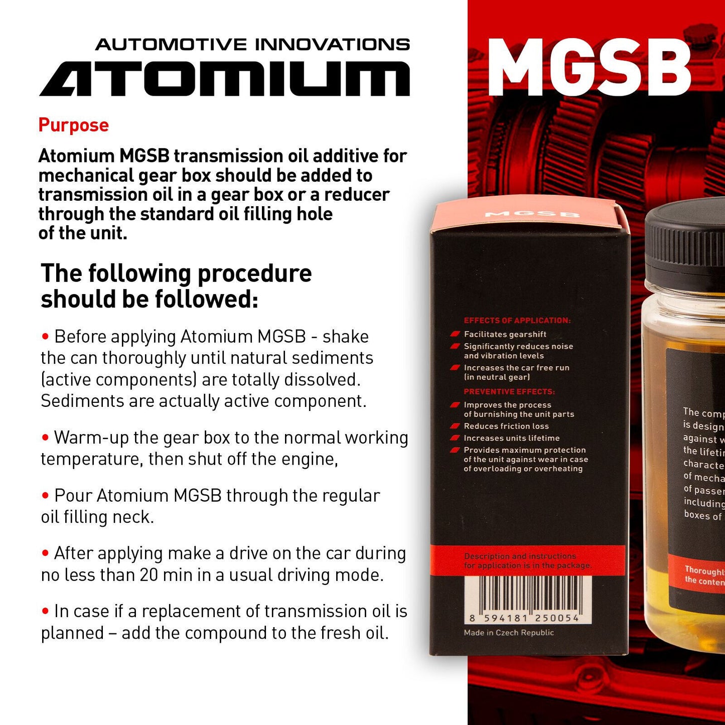 Atomium MGSB - transmission oil additive to fix manual or semiautomatic gearbox